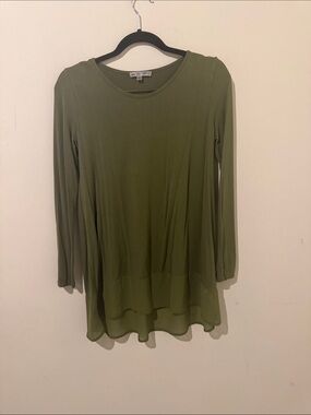 SD Collection Olive Green Layered Long-Sleeve Tunic Top Size Small